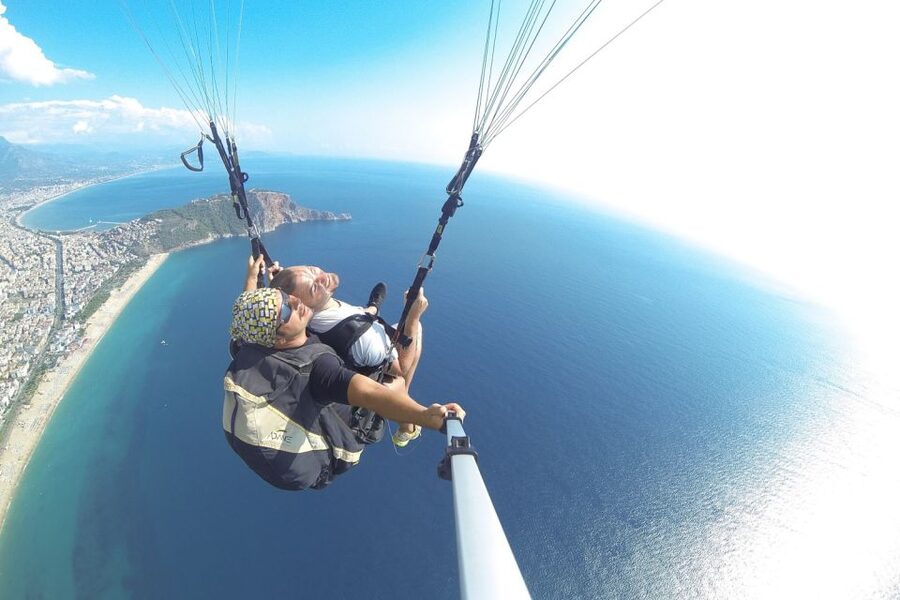 Alanya: Tandem Paragliding Experience Over Cleopatra Beach - Leaving Alanya for the 800-meter launch point