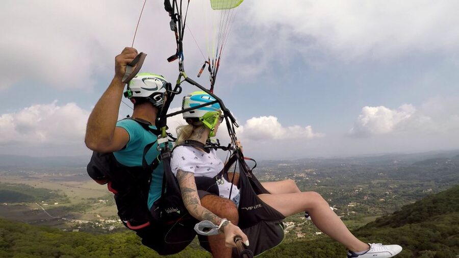 Corfu: Paragliding Tandem Flight Above Pelekas Town - Taking Off Above Pelekas