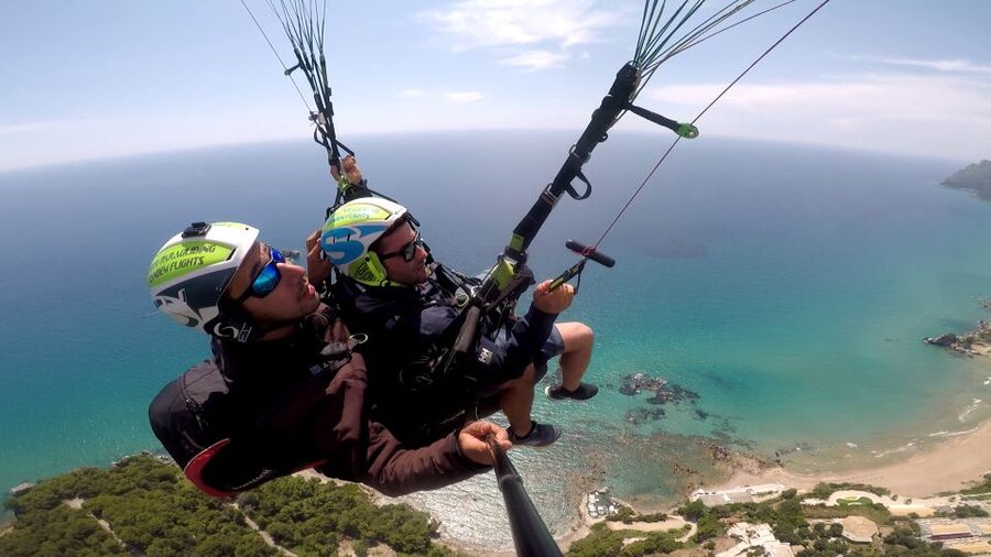 Corfu: Paragliding Tandem Flight Above Pelekas Town - The Team Makes the Difference