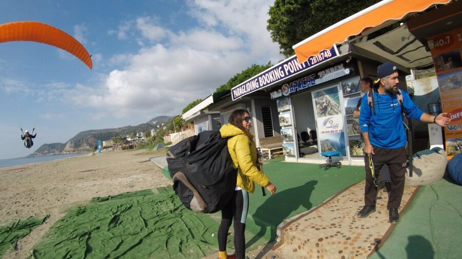 From city of Side Alanya Paragliding - Landing at Cleopatra Beach