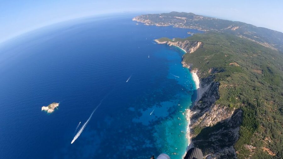 Paratrike Flight over Corfu's West Coast - Taking off from Vatos and the Ropa Valley