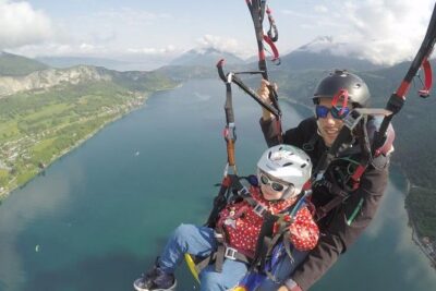 Sensation paragliding flight over the magnificent Lake Annecy