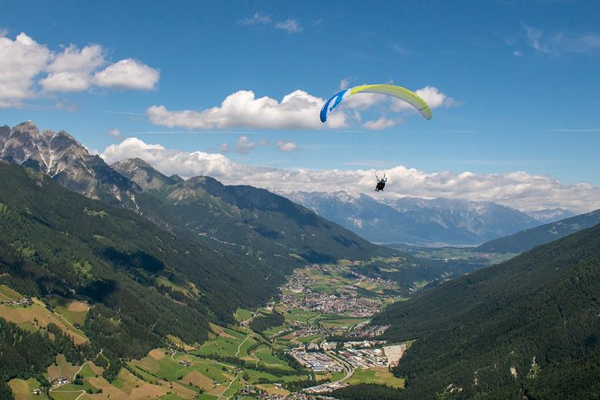 Tandem Paragliding Tirol, Austria - Views across the Stubai Valley and glacier