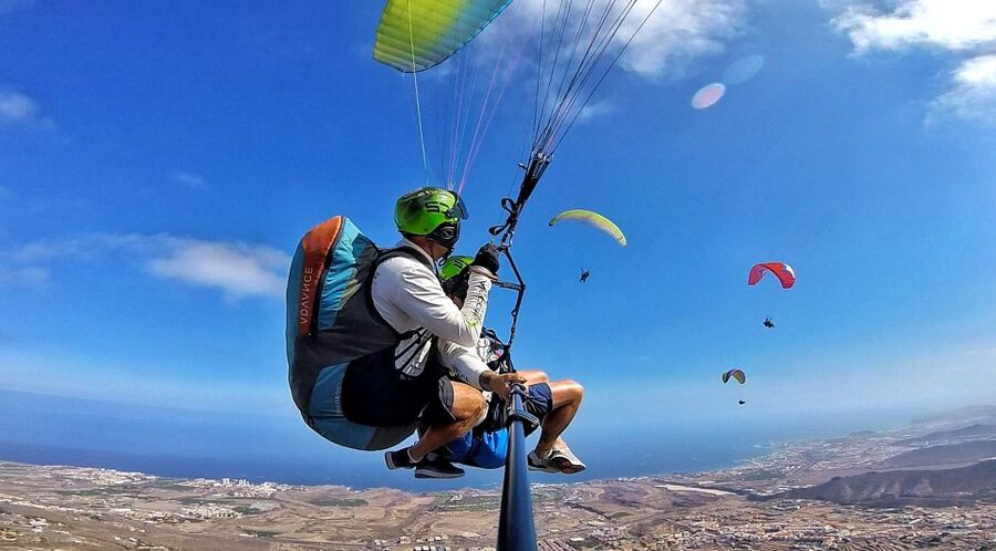 Tenerife: Tandem Paragliding Flight with Pickup - Preparing at the hillside launch site