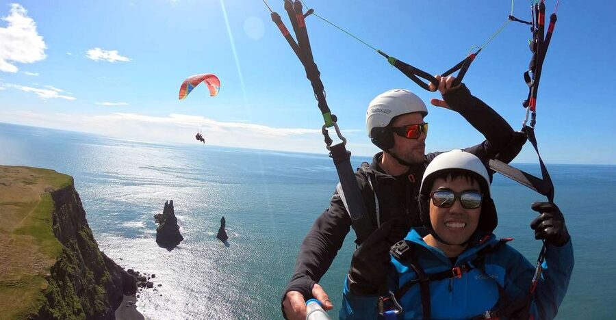 Vík: Paragliding Tandem Flight - The walk, launch, and first few seconds in the air